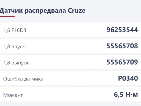 Датчик распредвала на Chevrolet Cruze: впуск и выпуск, ошибки и замена