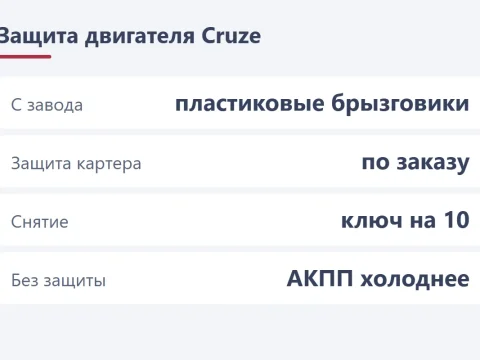 Защита двигателя Cruze: брызговики, защита картера и температура