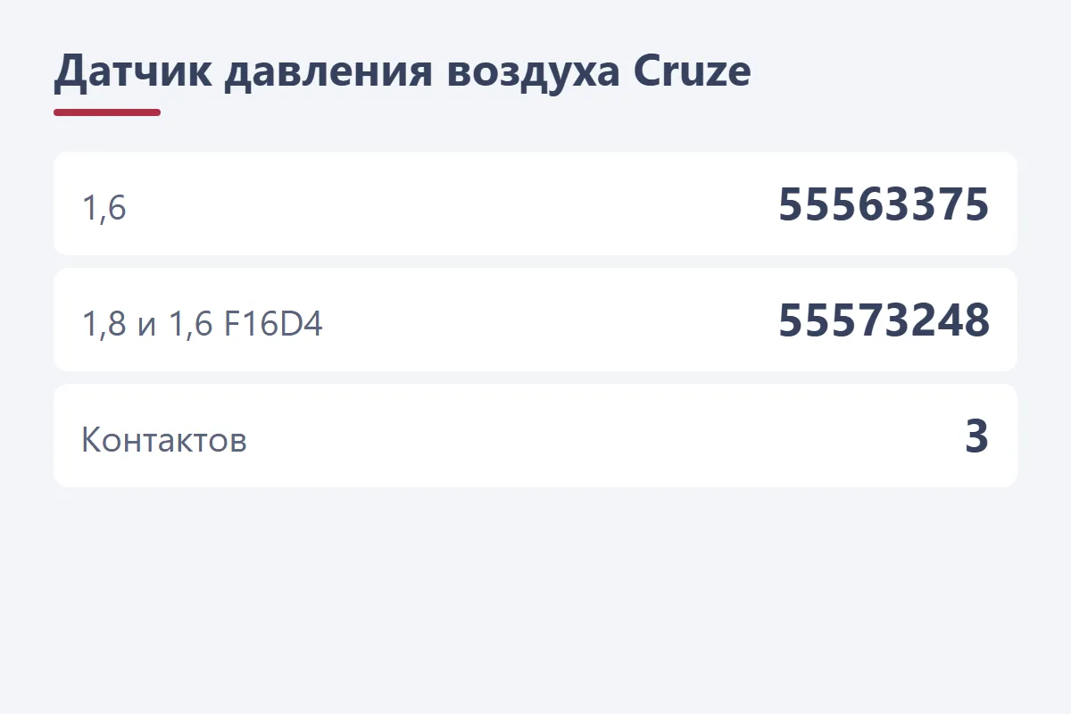 Датчик абсолютного давления Chevrolet Cruze: 55563375 для 1,6, 55573248 для 1,8