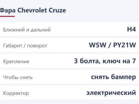 Фары Chevrolet Cruze: устройство, снятие и какую купить