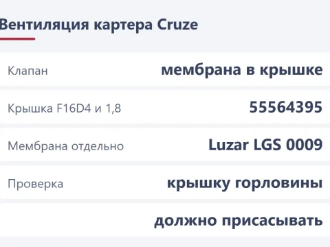 Клапан вентиляции картерных газов Chevrolet Cruze: проверка и замена