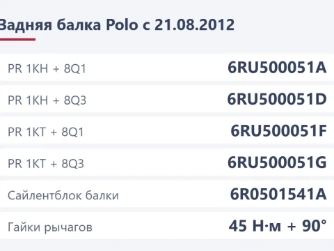 Задняя балка Volkswagen Polo: номера, сайлентблоки и замена
