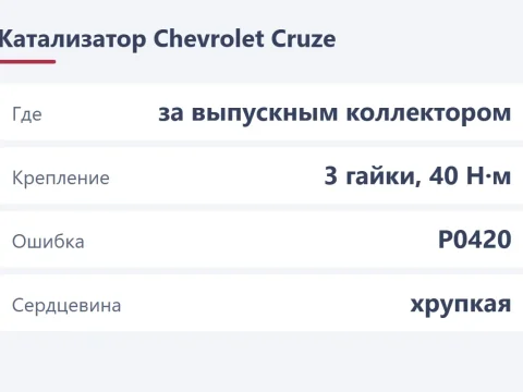 Катализатор на Chevrolet Cruze: признаки, проверка и замена