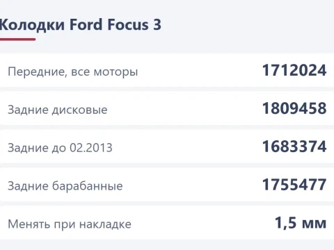 Колодки на Ford Focus 3: номера передних и задних, замена