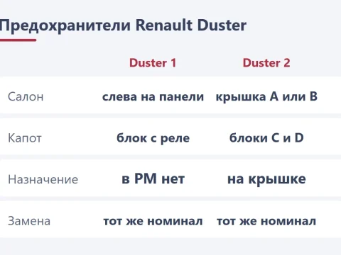 Предохранители Renault Duster: где блоки на Duster 1 и 2 и как найти нужную цепь