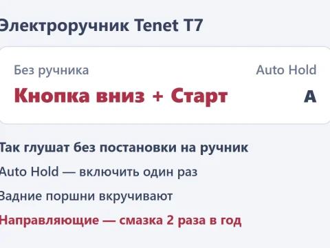 Электроручник Tenet T7: как заглушить без ручника, Auto Hold и суппорты
