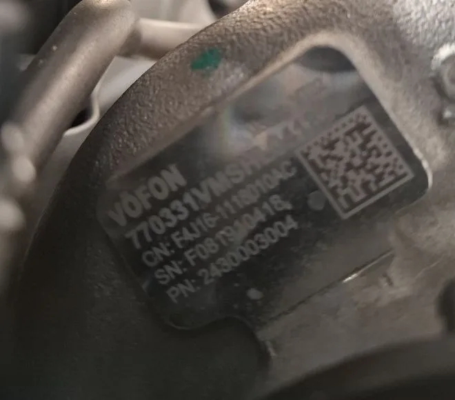 Табличка турбины Tenet T7: VOFON, CN F4J16-1118010AC